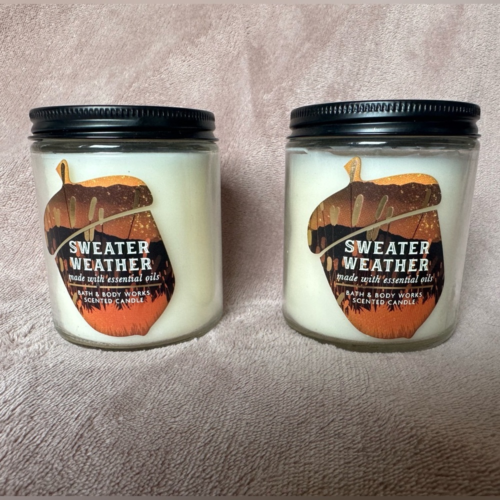 Bath & Body Works Single Wick Candle, Sweater Weather - Set of 2
